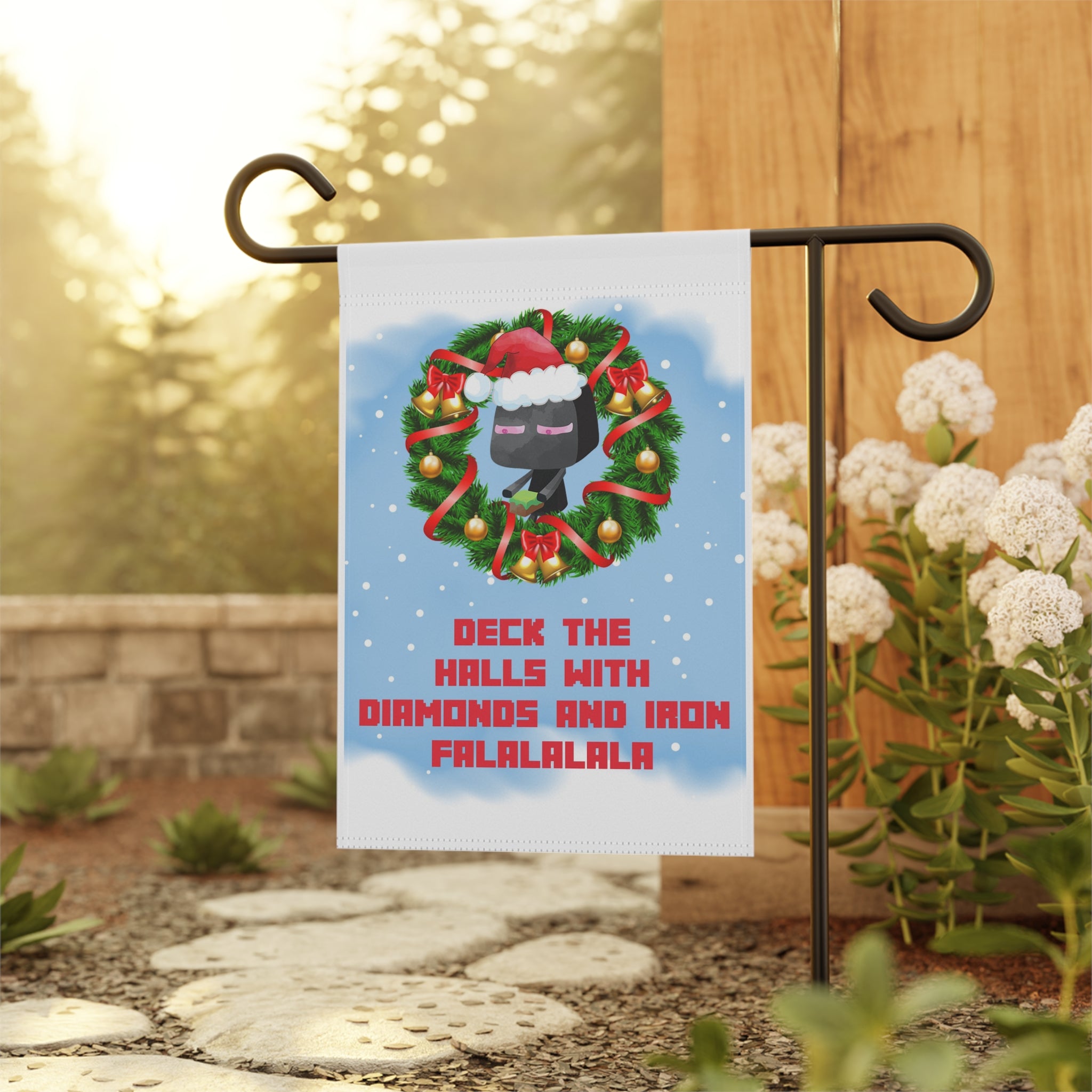 Deck the Halls Diamond Iron Pixel Video Gamer Themed Garden Flag 12x18 – Dragon Winter House Yard Decor