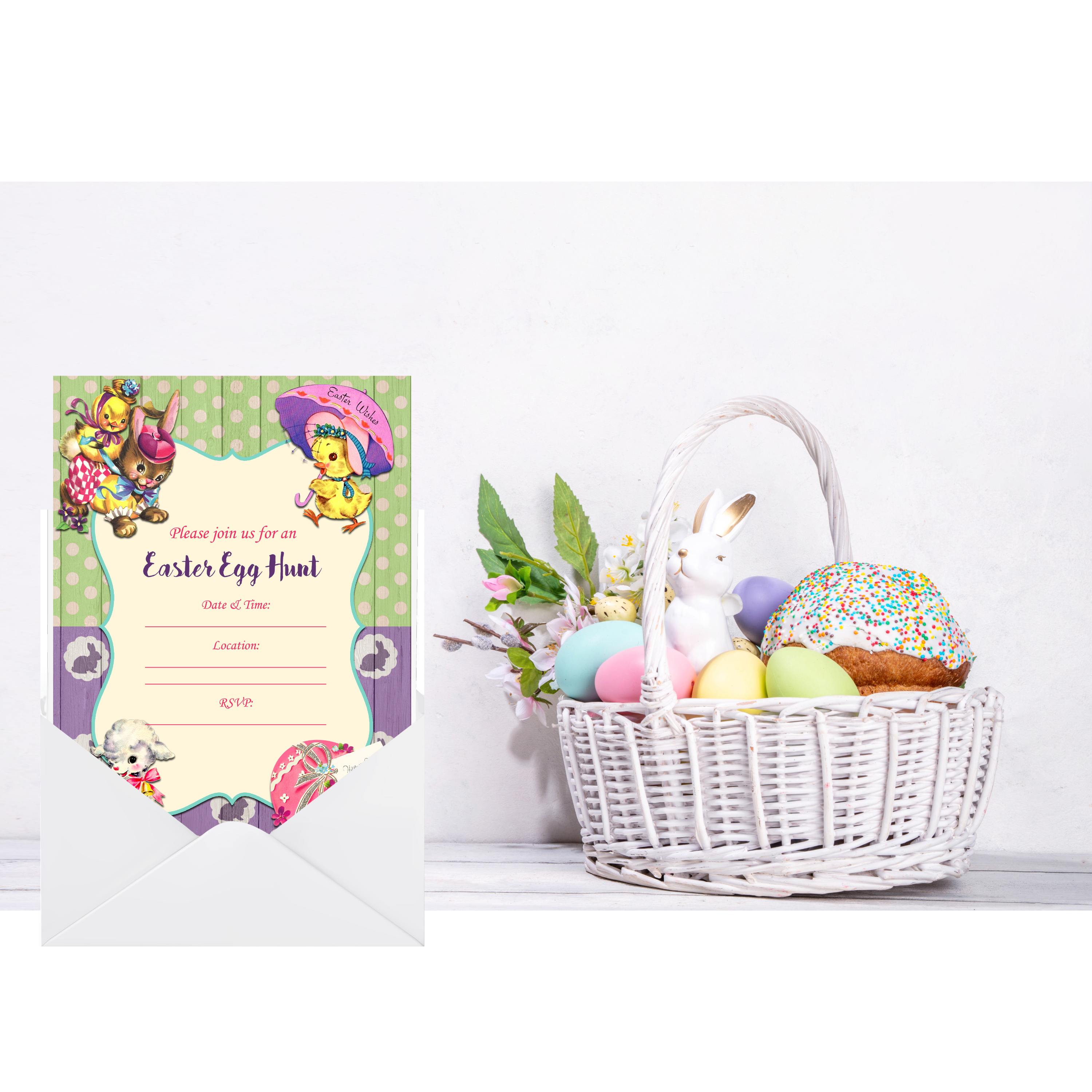 Retro Easter Egg Hunt Party Supply Invitation - Digital Download