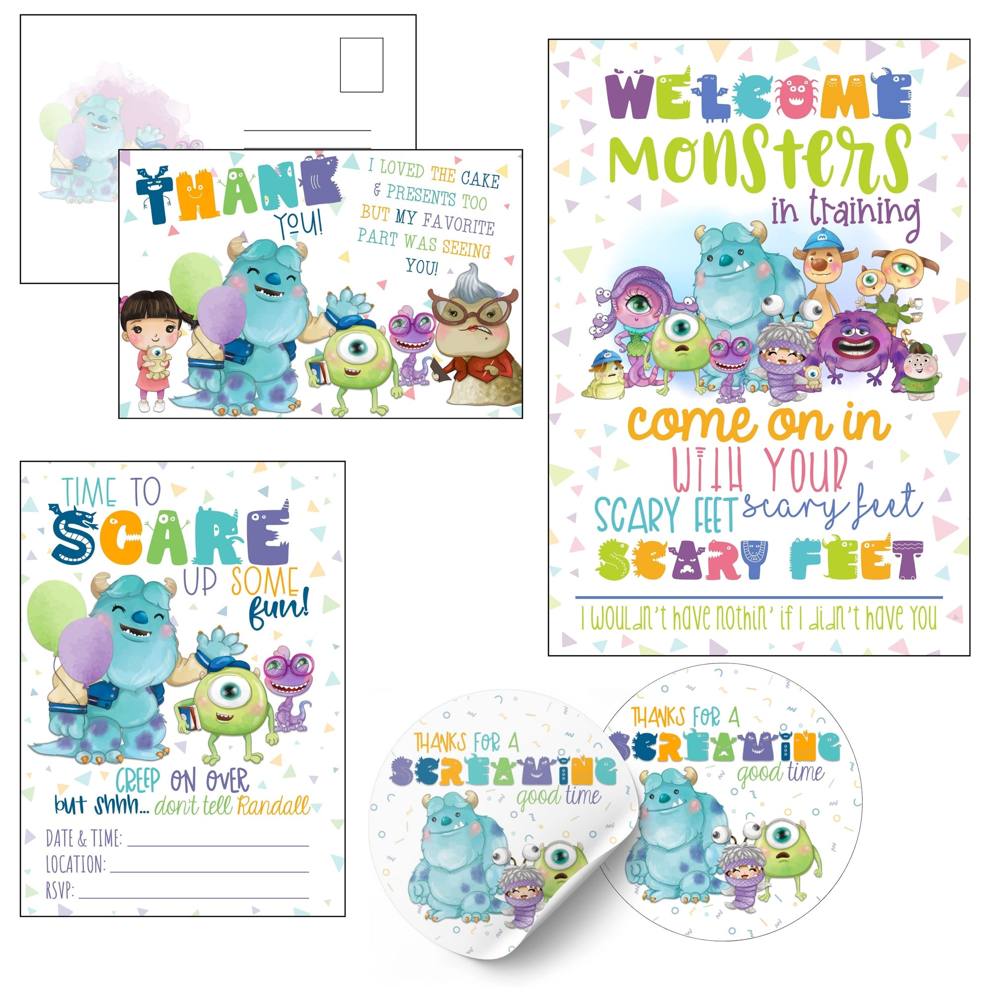Little monster birthday party decorations set in bright colors