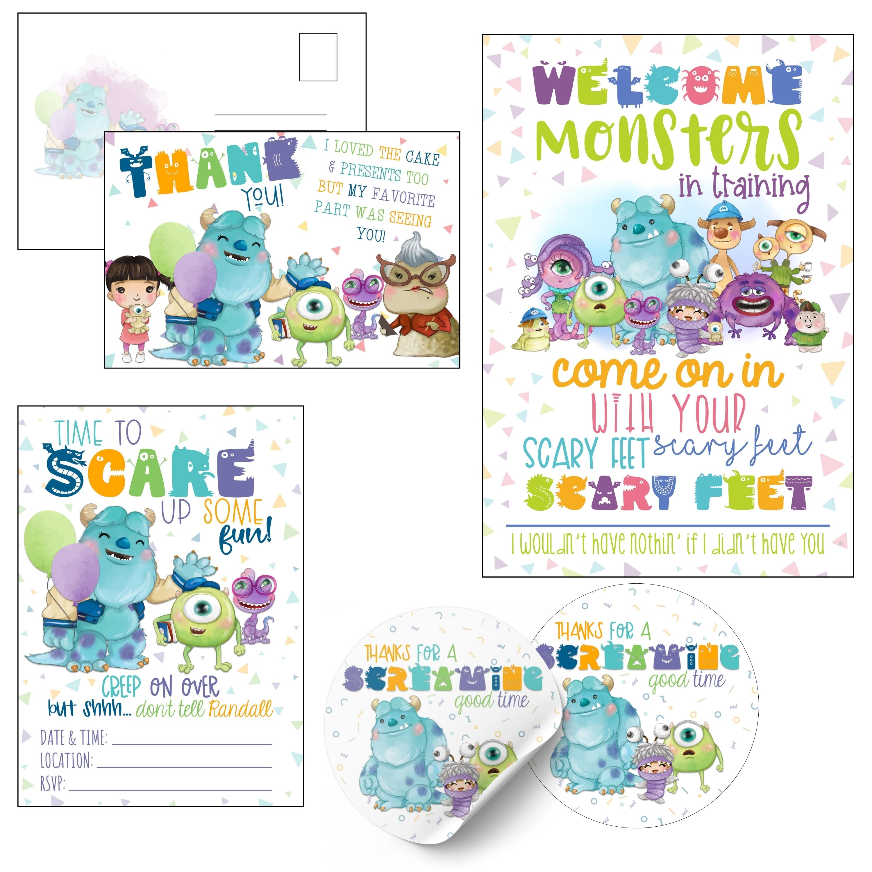 Little monster birthday party decorations set in bright colors