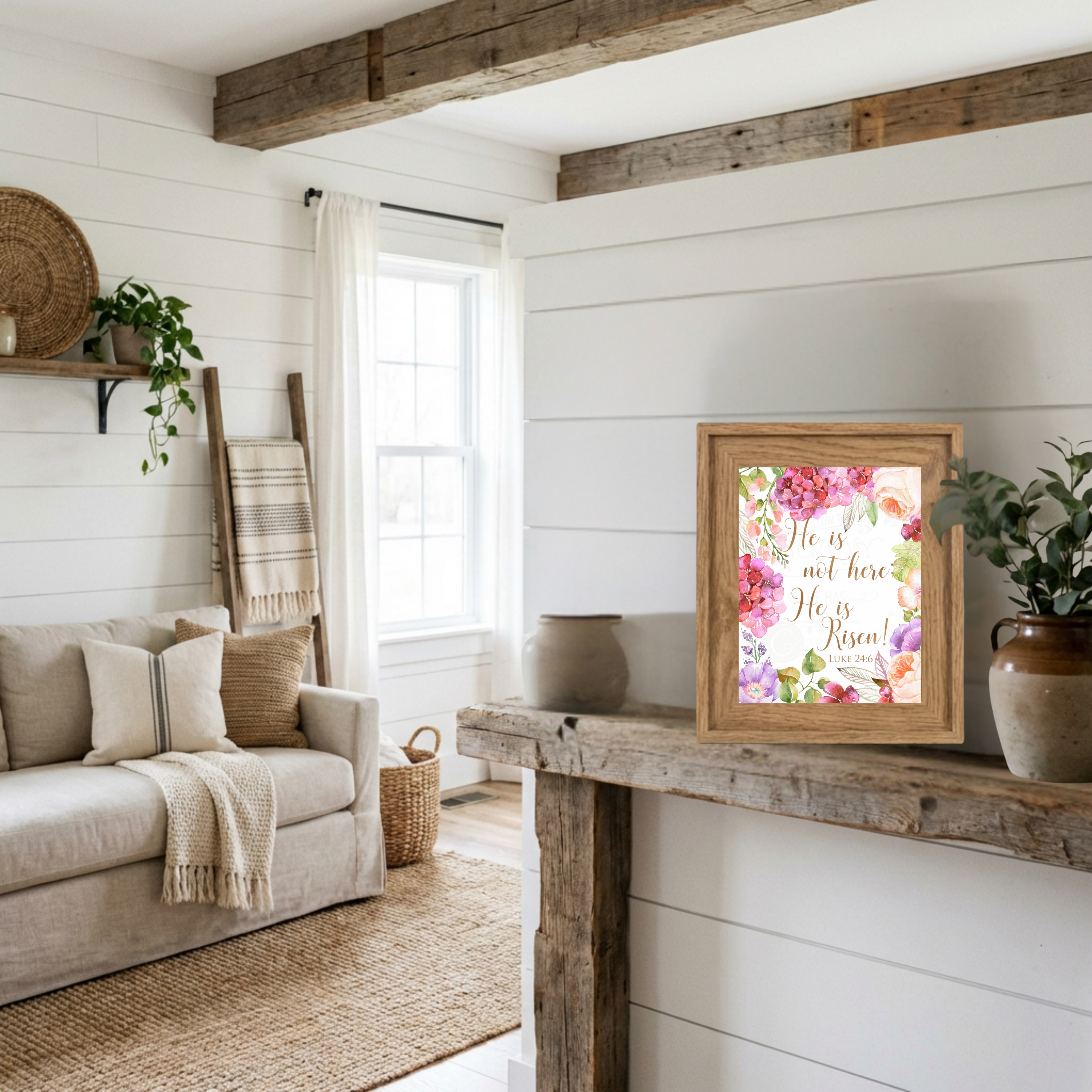 Spring Floral He Is Risen Wall Art Print 8x10 Decoration Picture - Digital Download