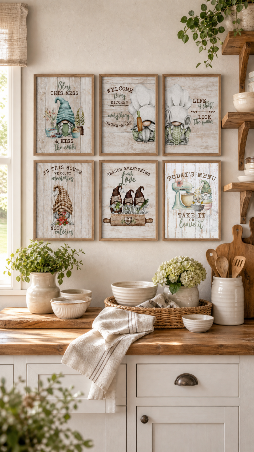 Gnome Kitchen Wall Art Prints Set of 6 — Funny Farmhouse Kitchen Decor 8x10