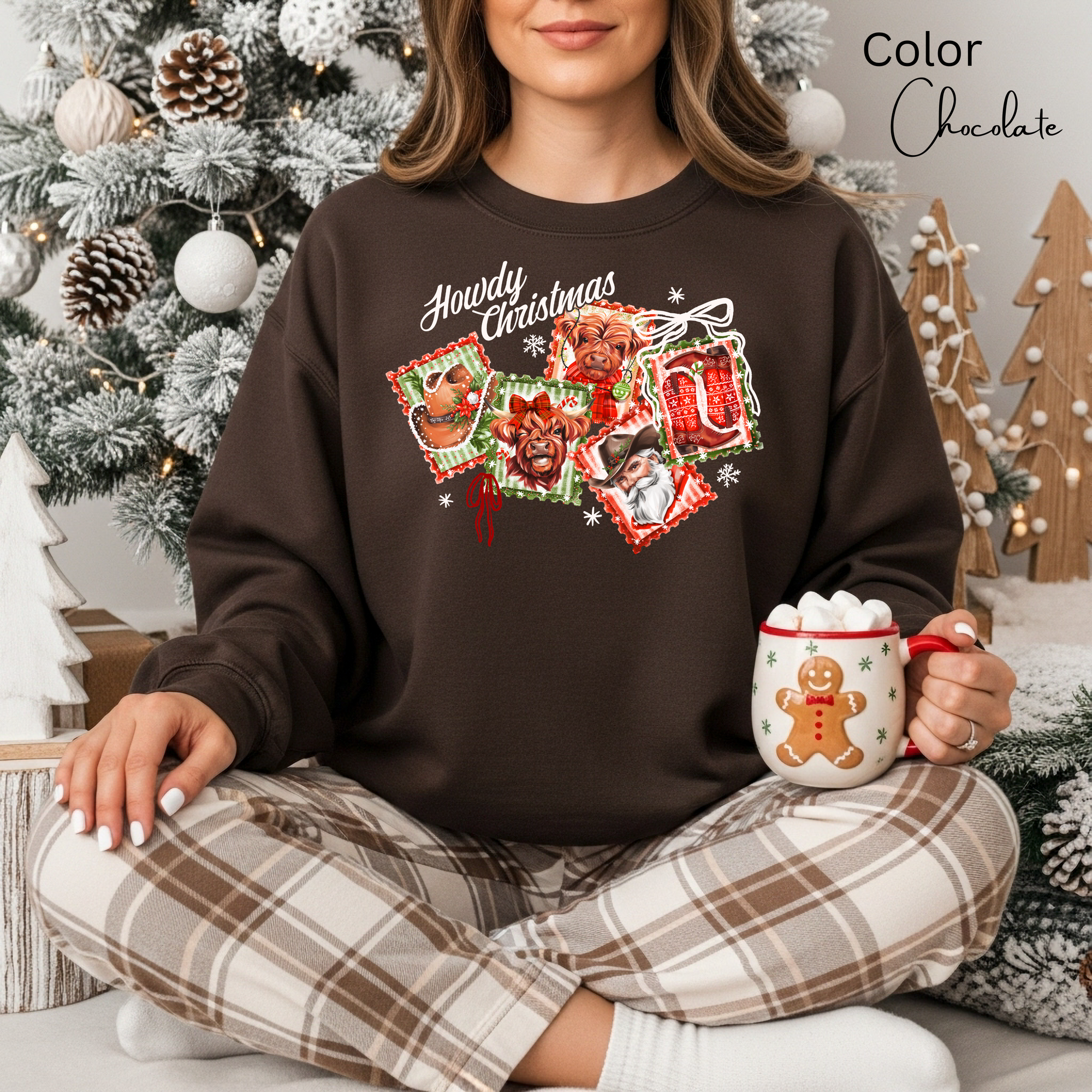 Christmas Western Highland Cow Country Santa Sweatshirt