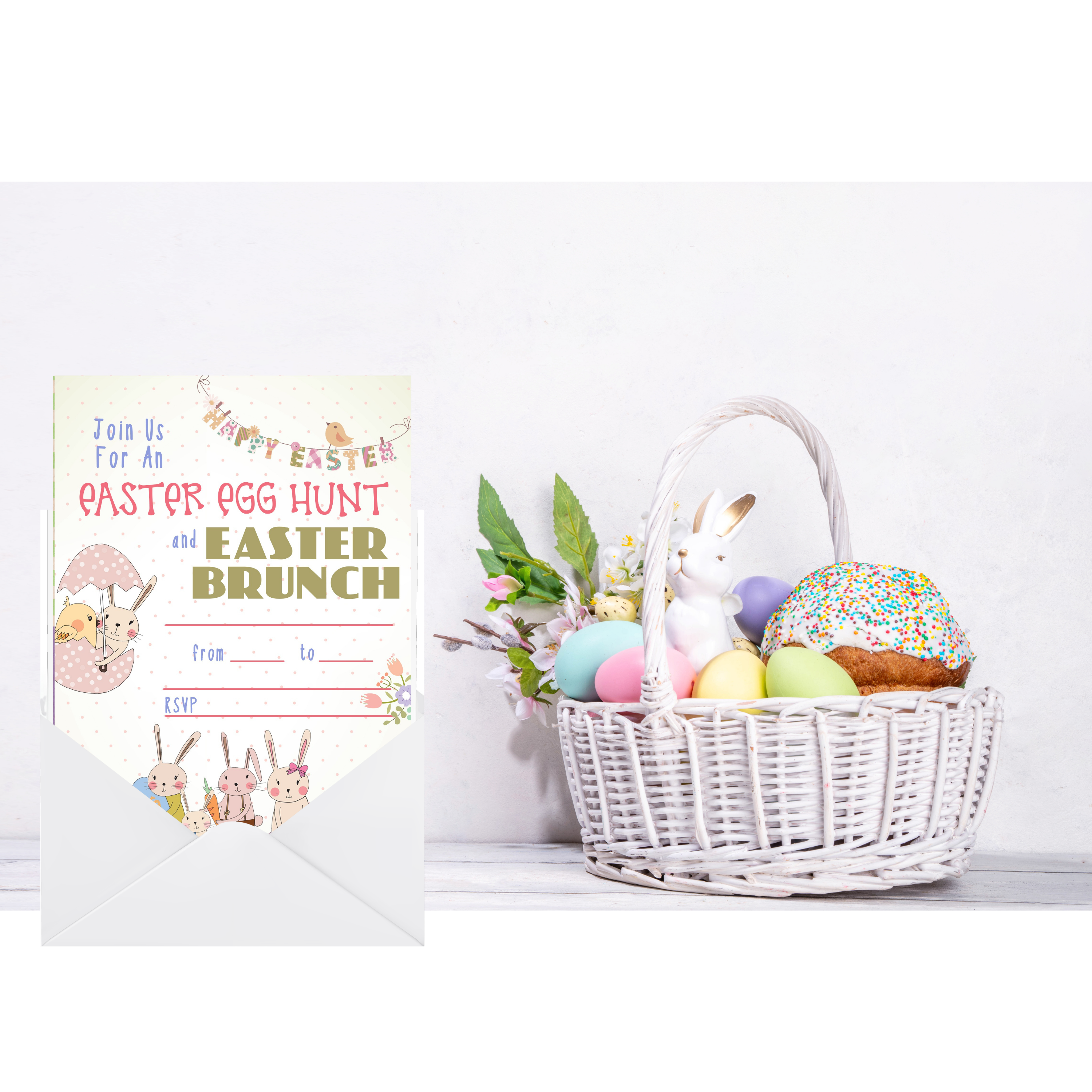 Whimsical Easter Brunch Egg Hunt Party Invitation - Digital Download