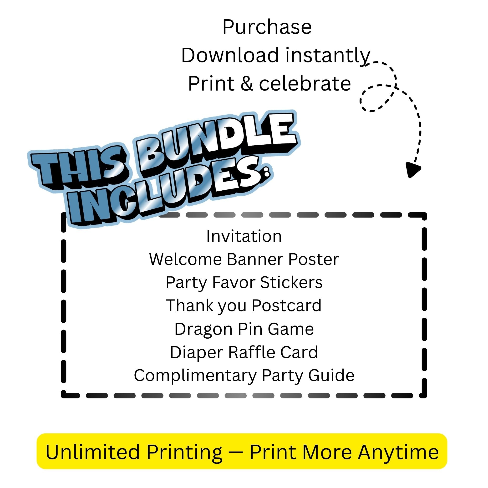 A Little Dragon Is On The Way Baby Shower Party Bundle Kit Instant Download 8pc