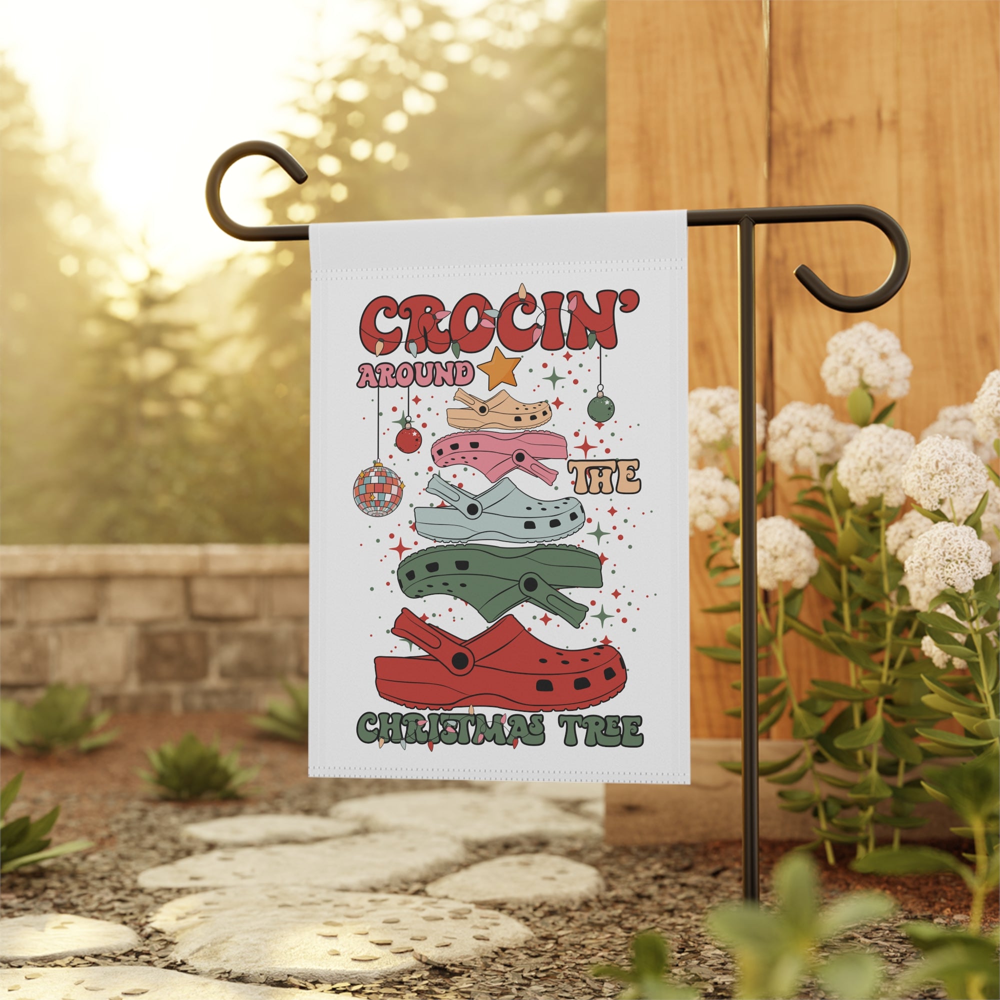Crocin' Around the Christmas Tree Garden Flag 12x18 – Winter House Yard Decor
