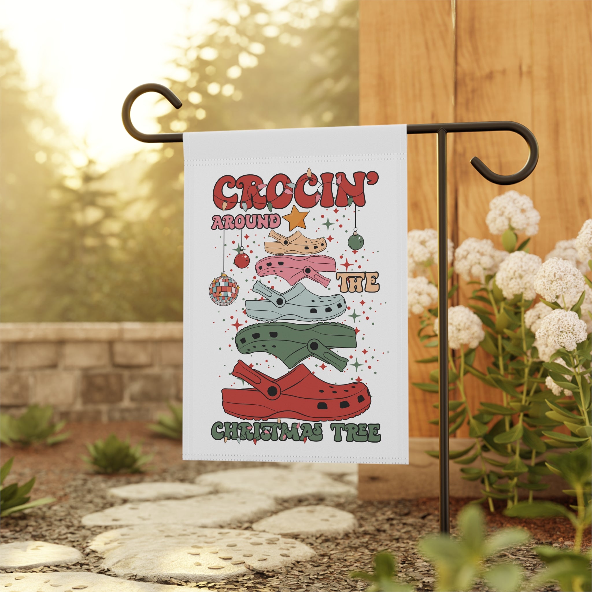 Crocin' Around the Christmas Tree Garden Flag 12x18 – Winter House Yard Decor