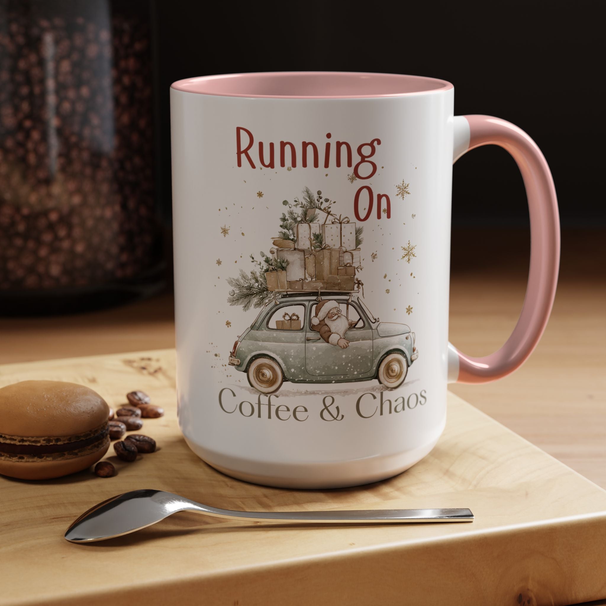 "Running On Coffee & Chaos" Vintage Christmas Holiday Vibe Mug