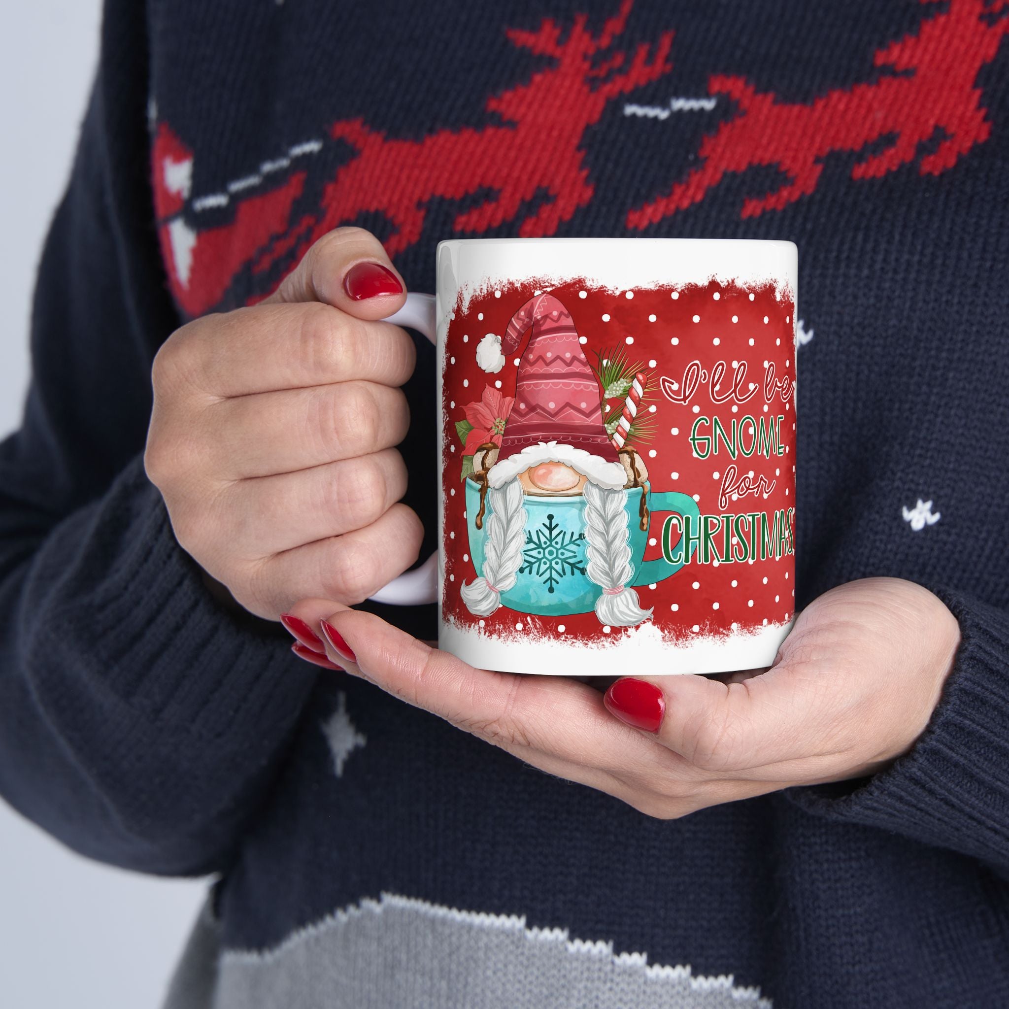 I'll Be Gnome for Christmas Polka Dot Mug Drinkware Design (11oz, 15oz)