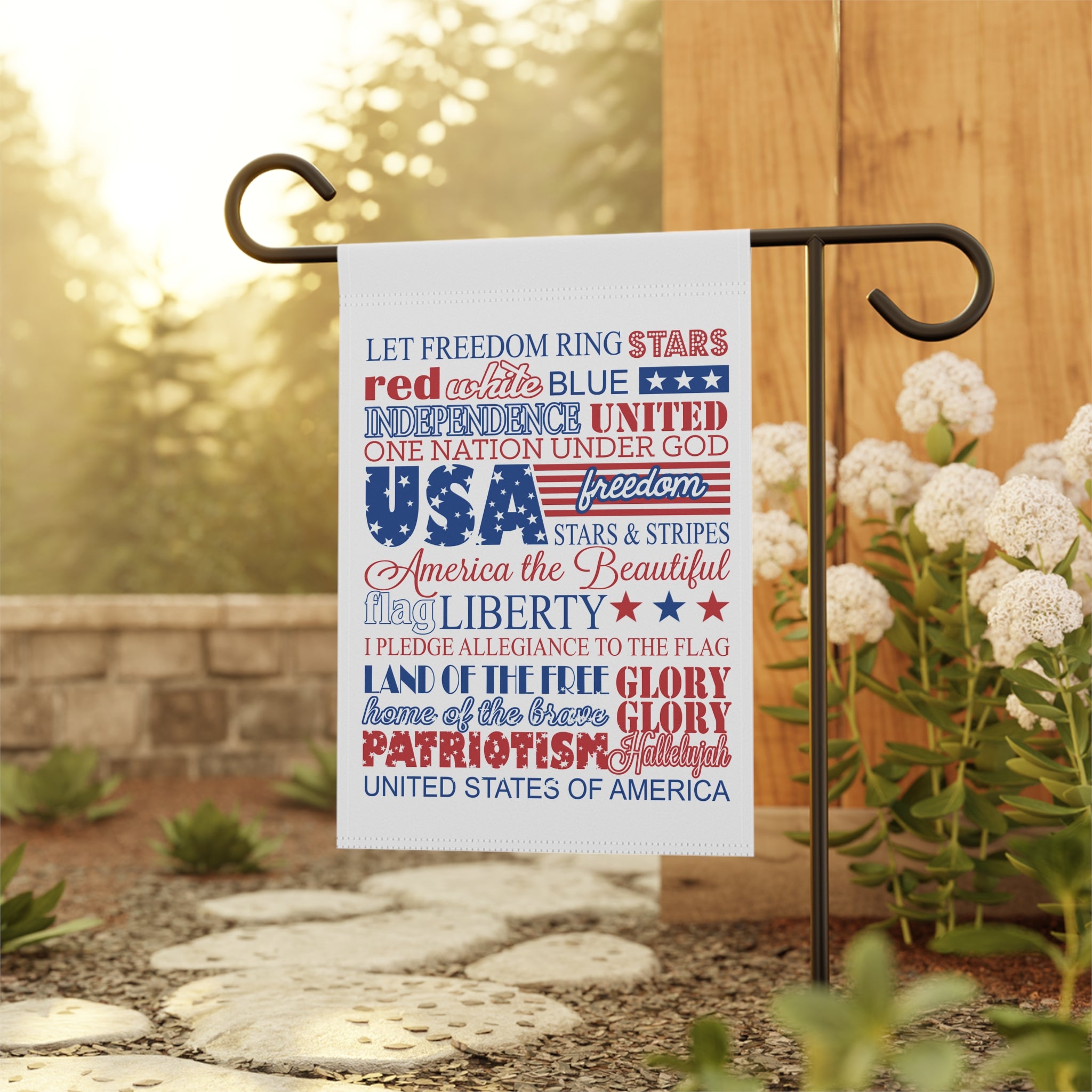 USA Freedom Words Garden Flag 12x18 – Stars and Stripes Patriotic Yard Decor