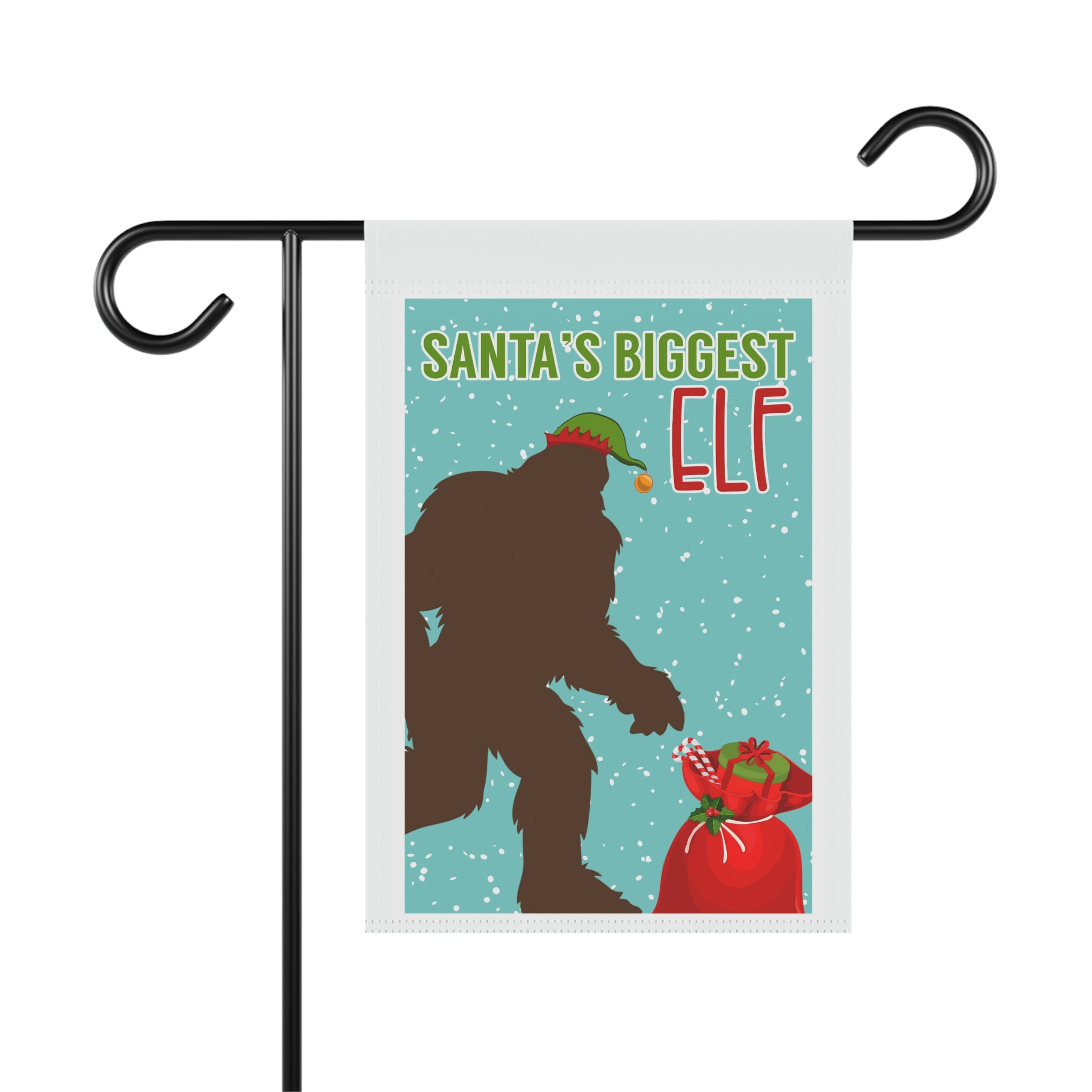 Bigfoot Santa's Biggest Elf funny Christmas Sasquatch garden flag, 12x18 winter yard decor