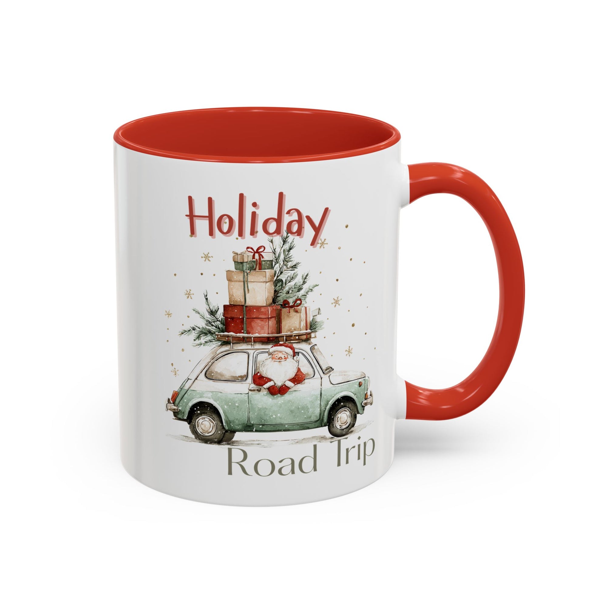 Santa Holiday Road Trip Accent Coffee Mug — Vintage Car with Gifts (11/15oz)