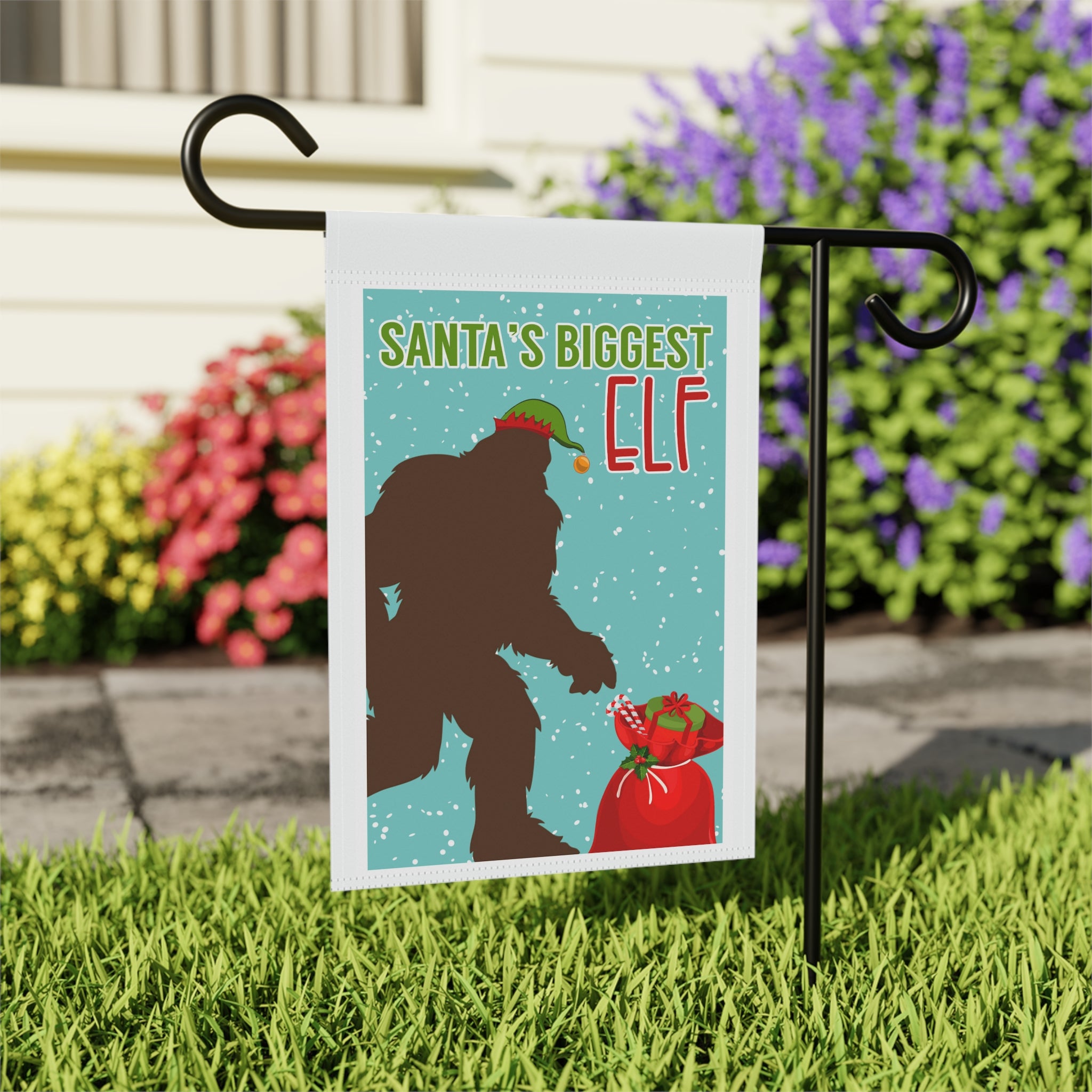 Bigfoot - Santa's Biggest Elf Funny Christmas Garden Flag 12x18 Winter House Yard Decor