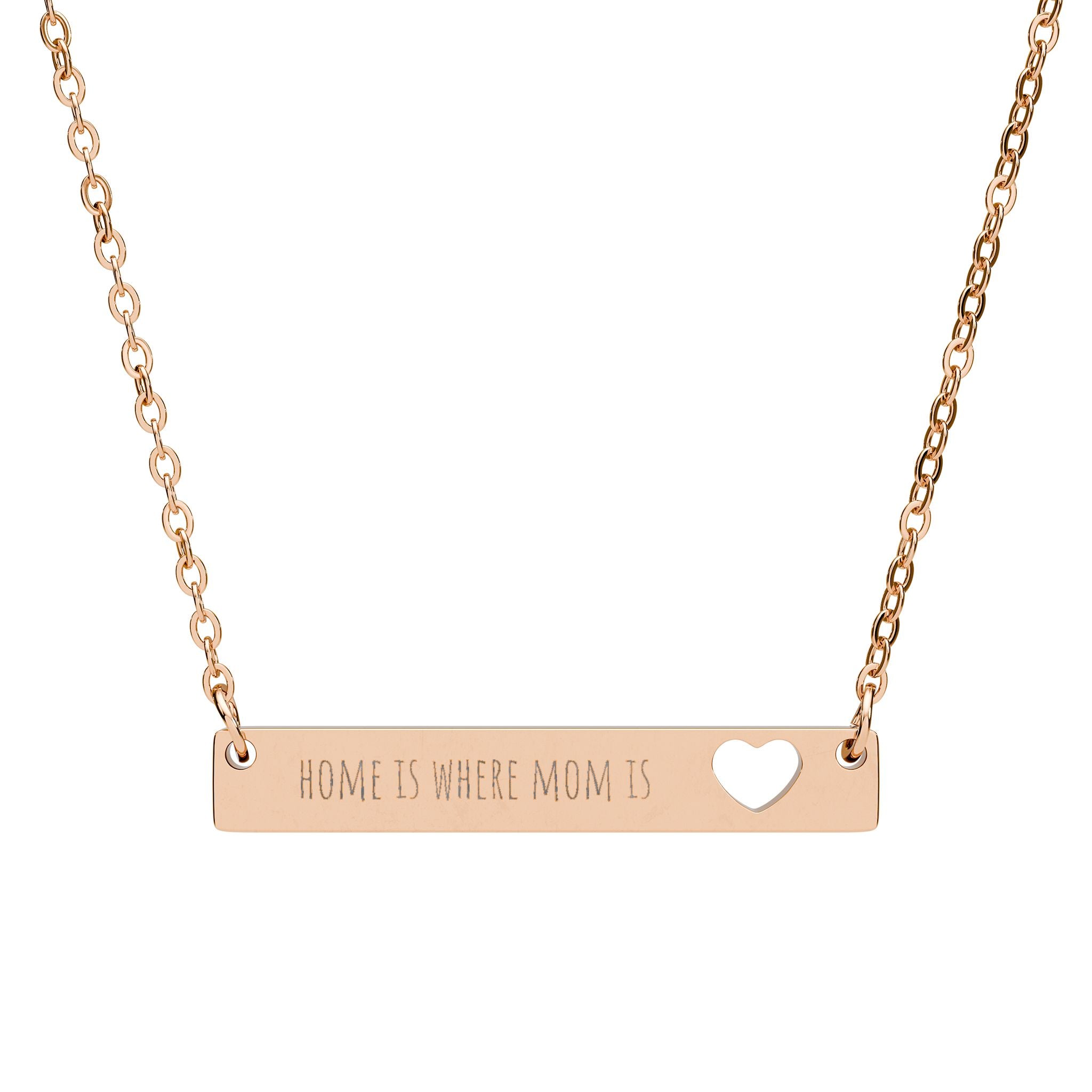 Cutout Heart Bar Necklace — "Home is Where Mom Is" Engraved Mother's Day Gift