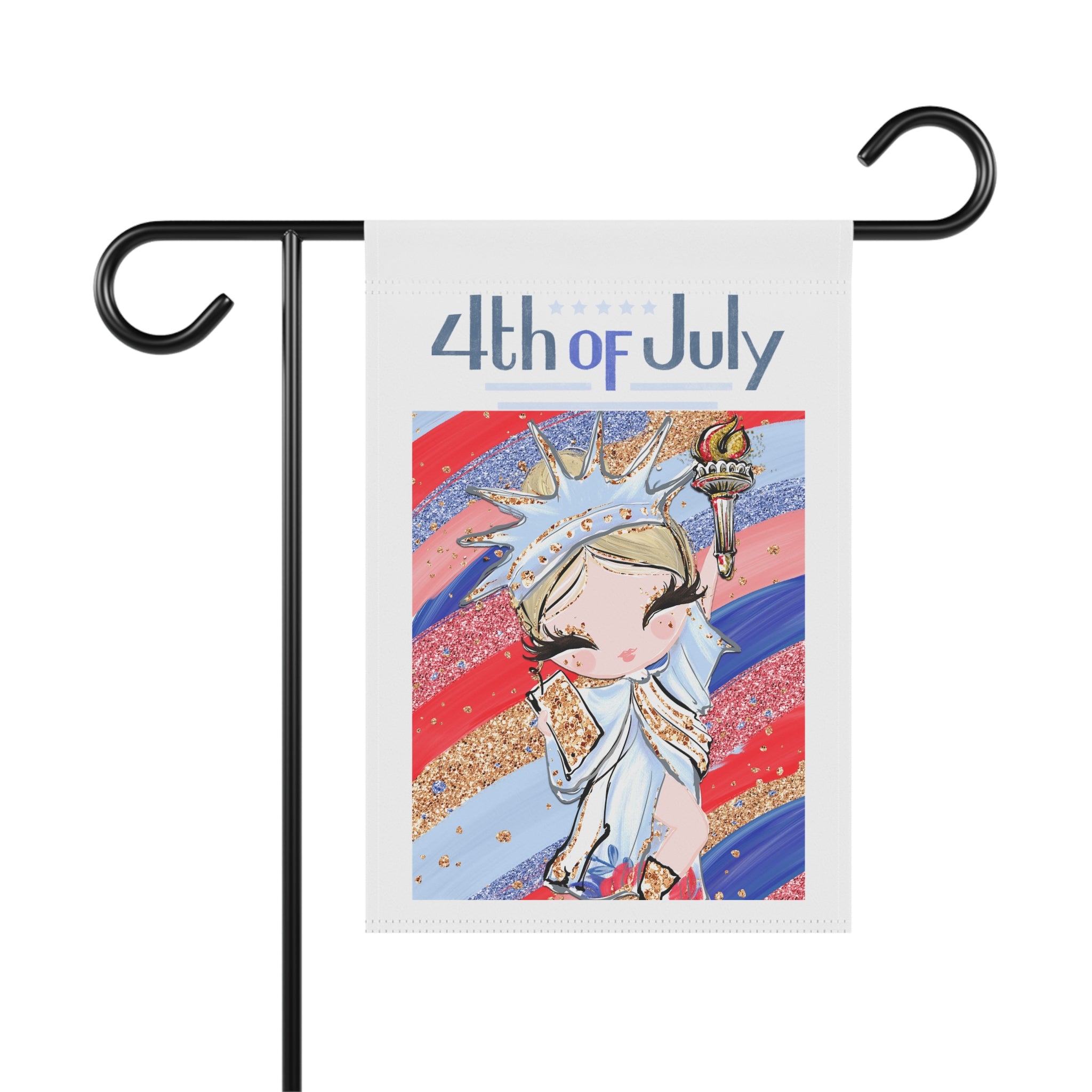 Lady Liberty garden flag featuring the Statue of Liberty in patriotic red, white, and blue