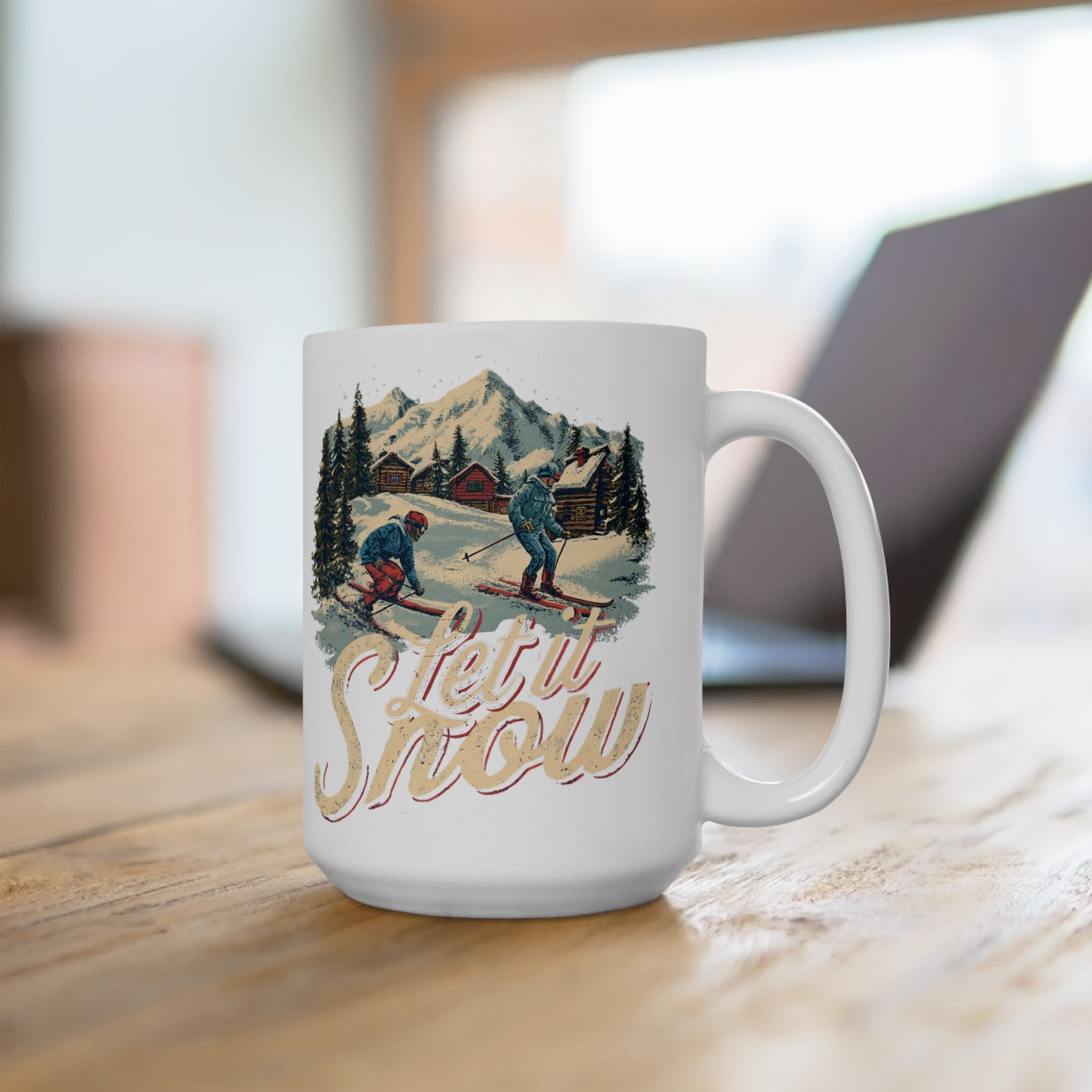 Vintage Snowy Cabin Ceramic Mug — Rustic Winter Landscape Coffee Cup (11oz/15oz)