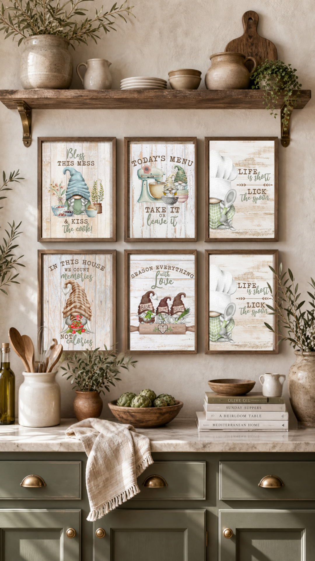 Gnome Kitchen Wall Art Prints Set of 6 — Funny Farmhouse Kitchen Decor 8x10