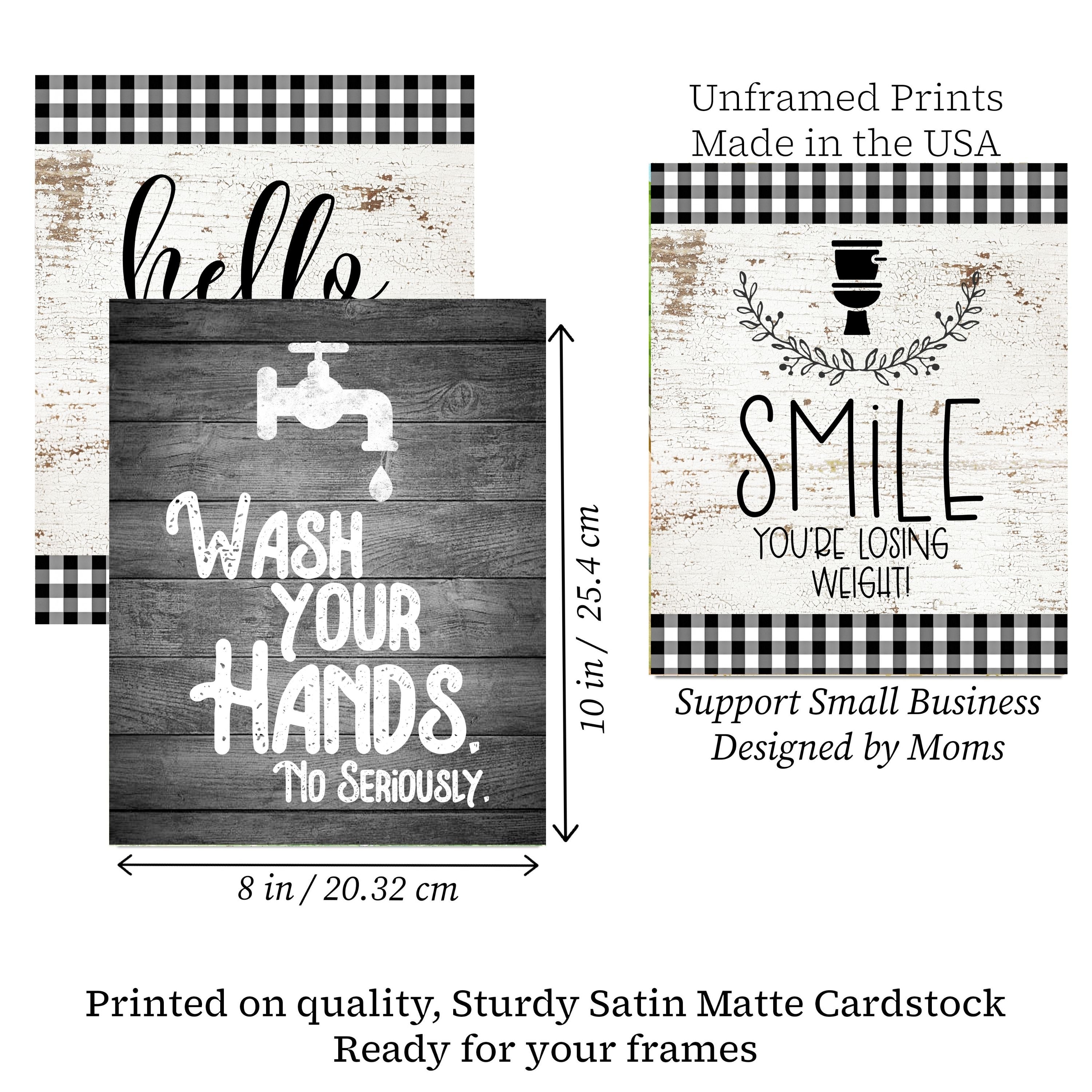 Unframed prints with humorous sayings on a white background