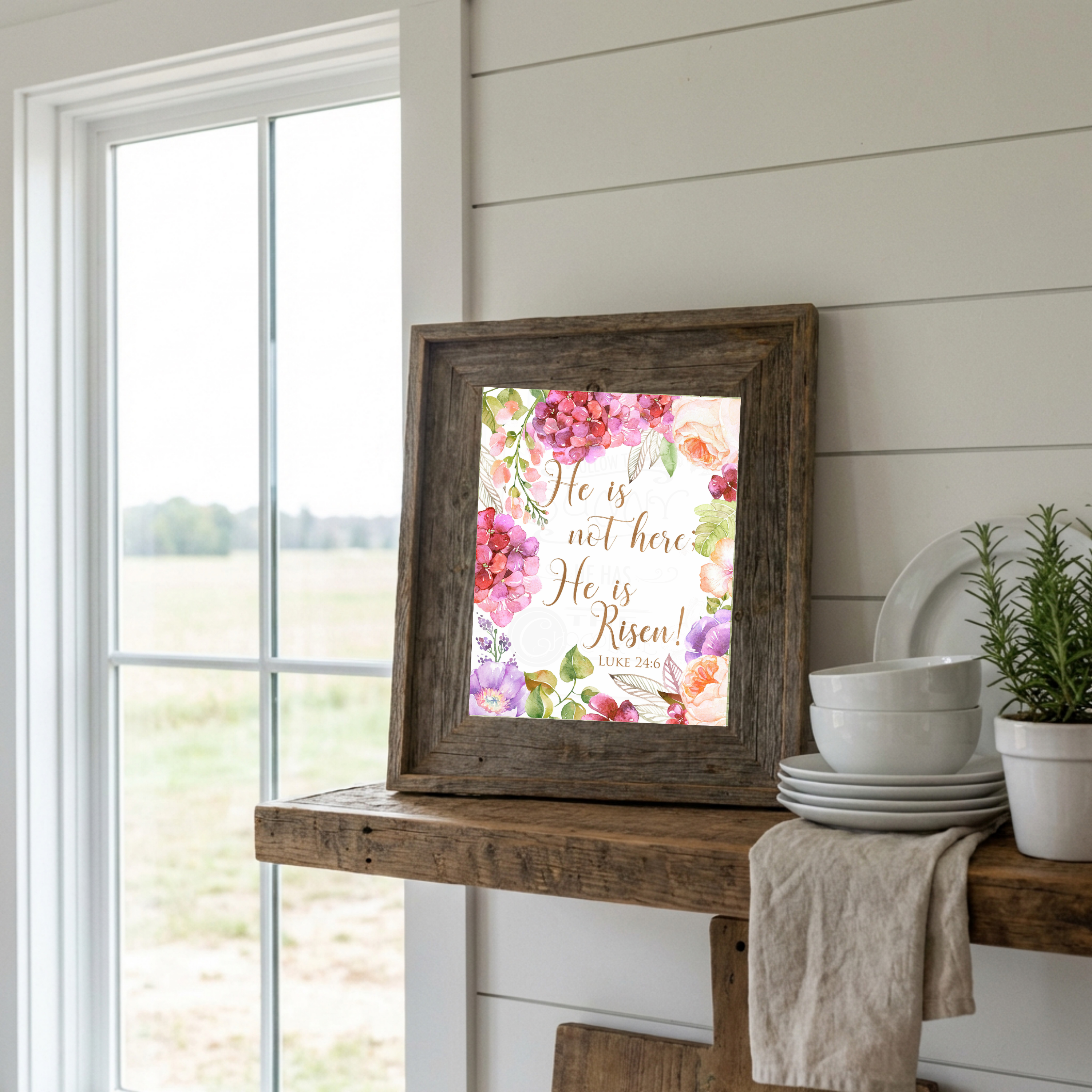 Spring Floral He Is Risen Wall Art Print 8x10 Decoration Picture - Digital Download