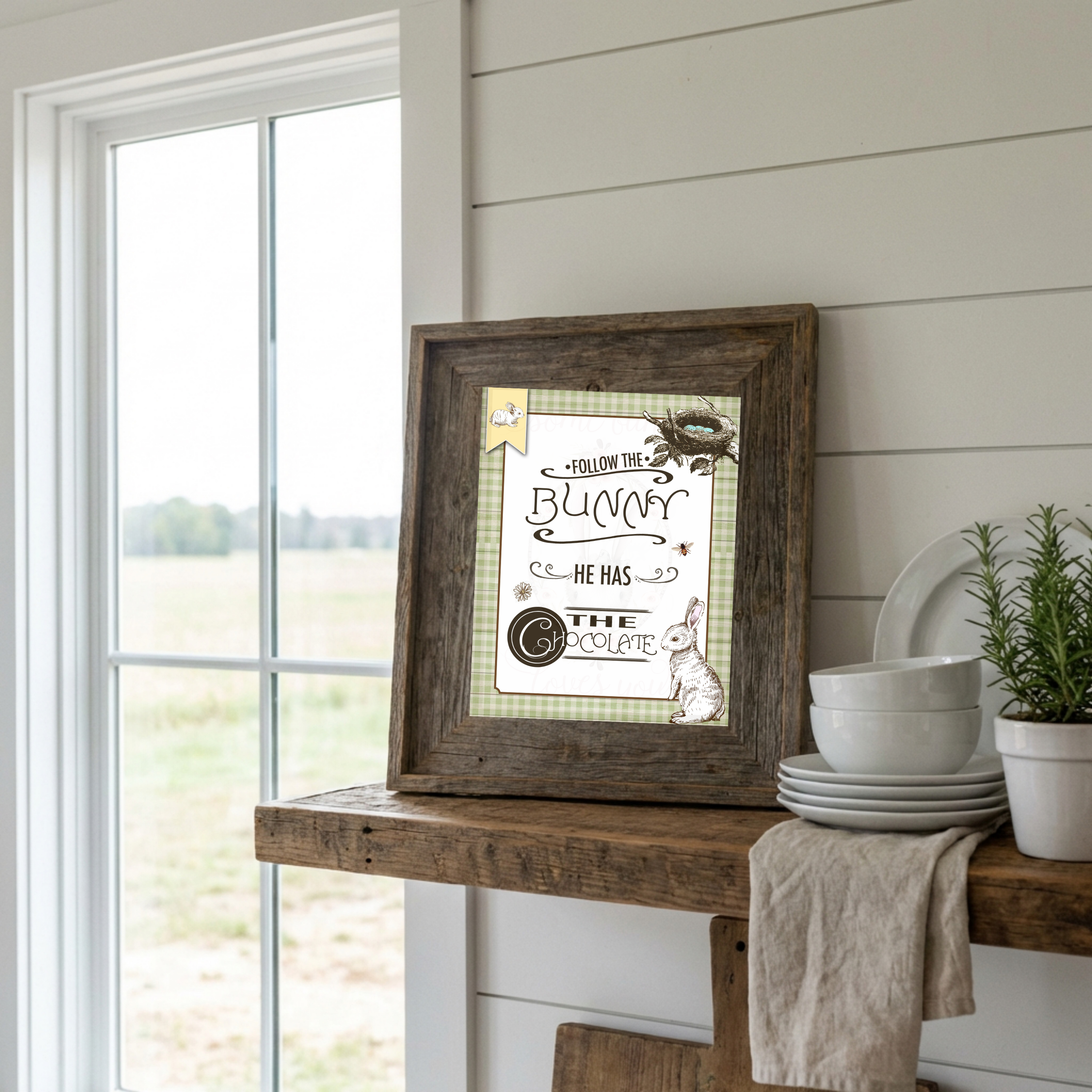 Follow The Bunny He Has The Chocolate Wall Art Print 8x10 Decoration Picture - Digital Download