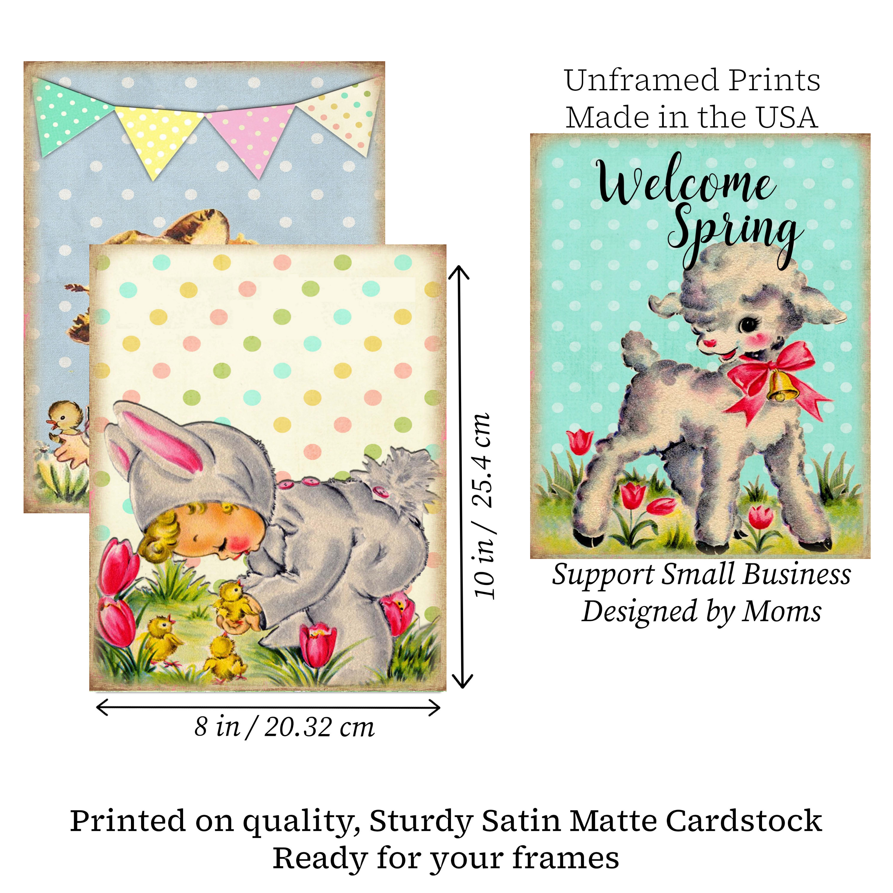 Vintage Spring Children Animal Wall Art Prints (Set of 5) - Digital Download