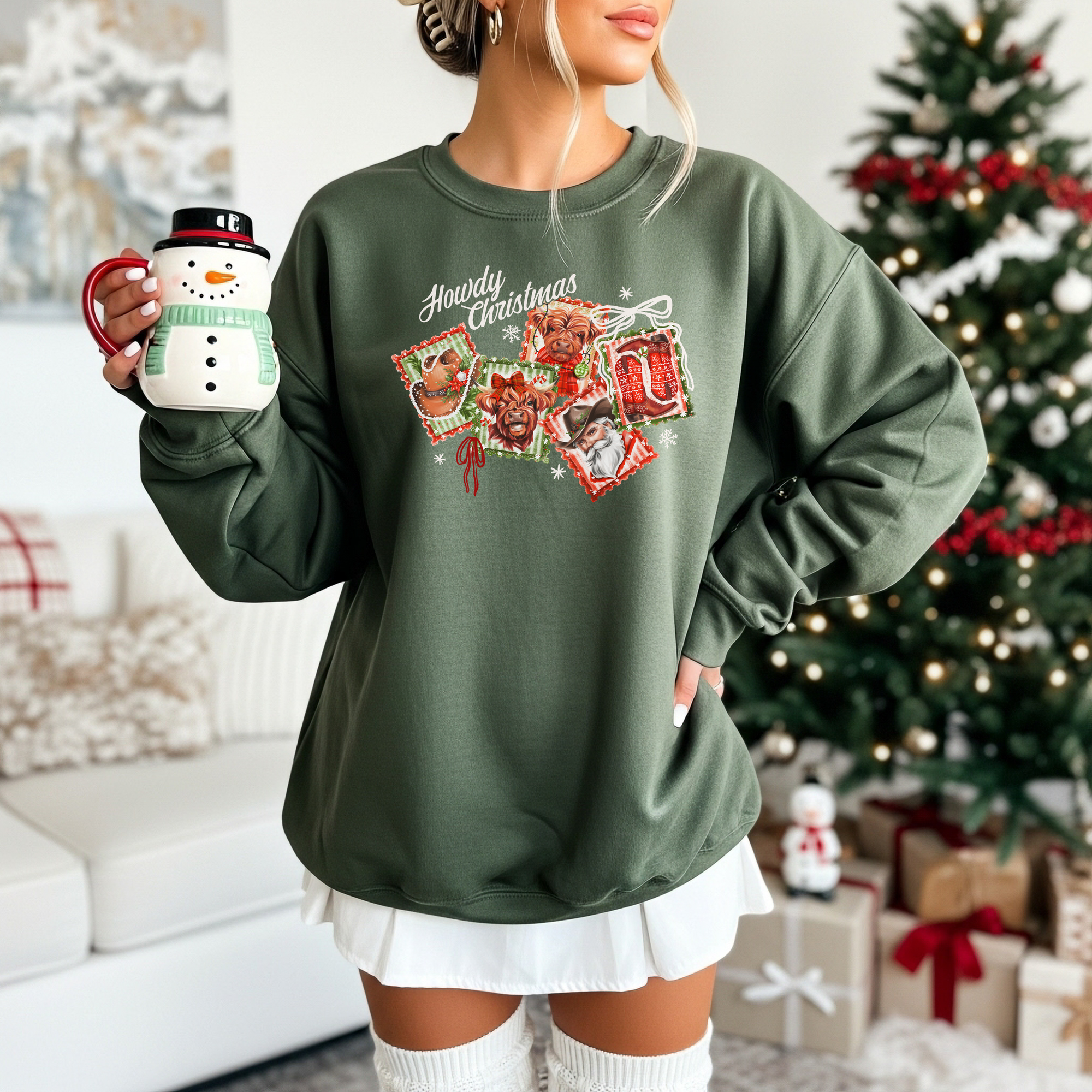 Christmas Western Highland Cow Country Santa Sweatshirt