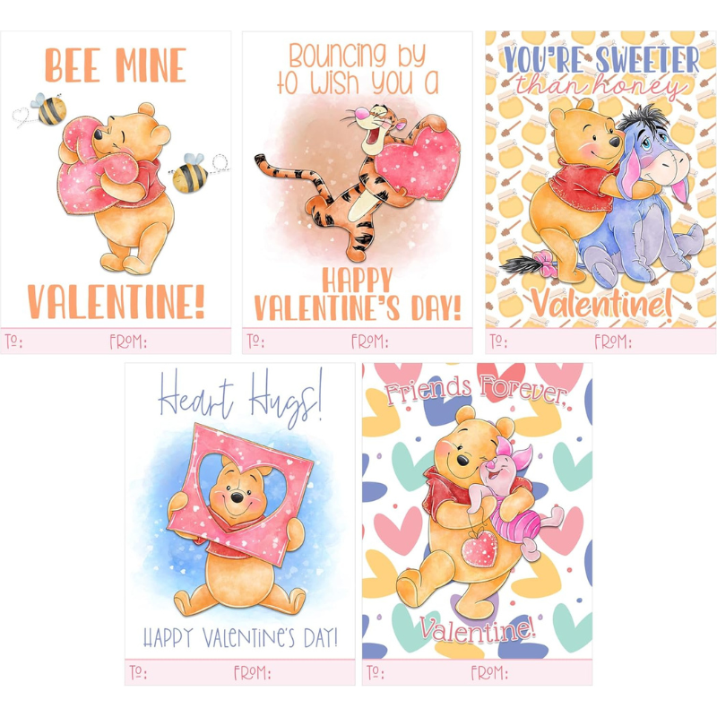 Silly Goose Gifts Darling Pooh Bear Themed Valentines Day Card for Kids School Classroom Exchange (Set of 25)