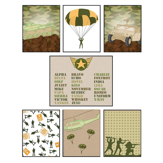 Silly Goose Gifts Army Military Themed Party Supply Bedroom Bathroom Decor Art Wall Prints Signs (Big Military Wall Art Set)