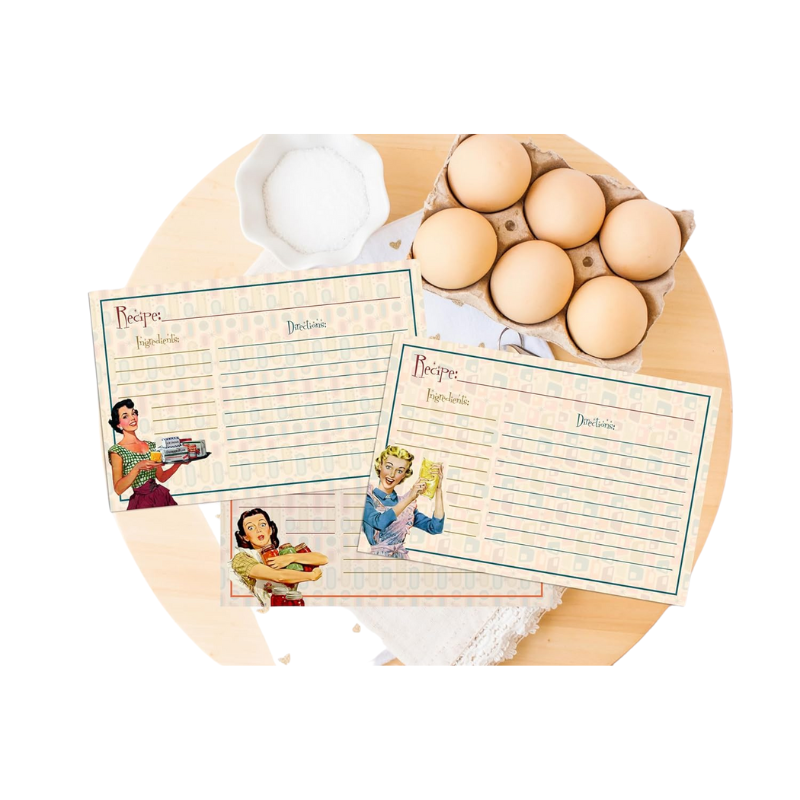 Silly Goose Gifts Recipe Cards - Retro Housewife Theme 4x6, Vintage Rustic Design Perfect for Wedding Housewarming & More, Kraft Recipe Cards for Bridal Showers, Bridal (24 Set)