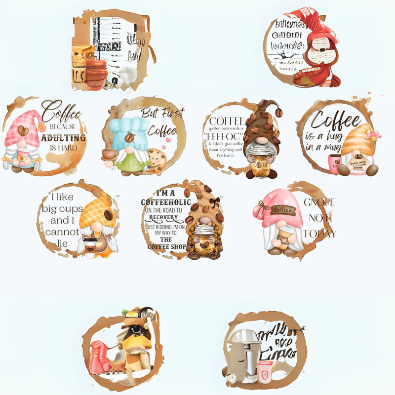 Coffee Gnome - Stickers for Party, Notebook, Laptop, Crafts, Cup (Set of 24)