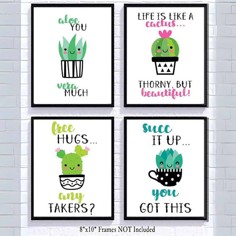 inspirational cute succulent quotes Adorable Cactus Succulent Uplifting Wall Art Decor Prints with Inspira – Silly Goose Gift