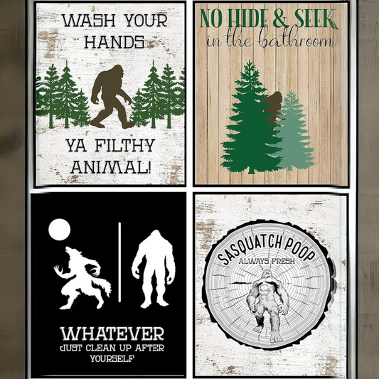 Silly Goose Gifts Funny Bigfoot Themed Art Prints Wall Decor Signs Bath Room (Bathroom Set) No Frames Posters