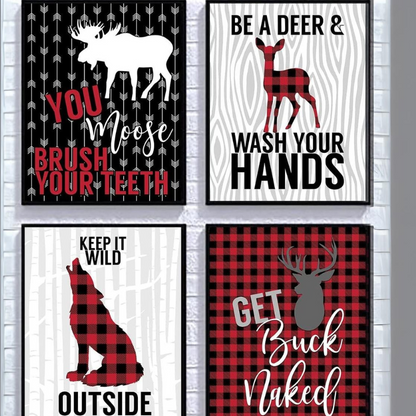 Get Buck Naked - Buffalo Plaid Red Check Themed Bathroom Wall Art Print Decor