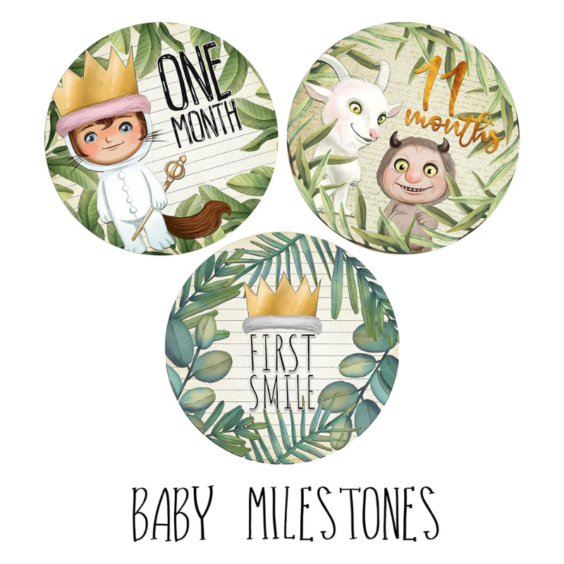 Darling Wild One Monster Character Themed Baby Milestone Stickers (Set of 18) Photo Prop Keepsake