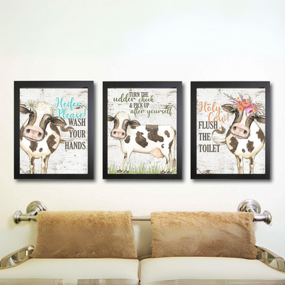 I Herd That! - Funny Farmhouse Bathroom Themed Decor Art Farm Rustic Wood Style Wall Prints Set Cow Pig Poster Signs Typography Cute Rules Toilet Paper Truck