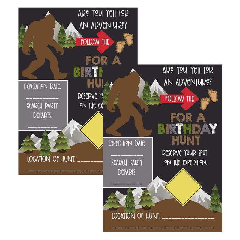 Silly Goose Gifts Bigfoot Birthday Themed Party Supply Decor Invitation - Are you Yeti For An Adventure? (Invite)