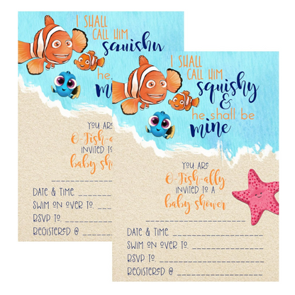 Call Him Squishy and He Shall Be Mine - Ocean Nemo Fish Themed Baby Shower Party Invitation Set - Ideal for Girl Boy Gender Neutral Fishing Beach Themes - Includes 12 Invites and Envelopes