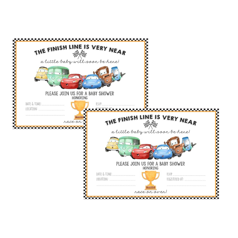The Finish Line Is Very Near, Cars Baby Shower Invite Set