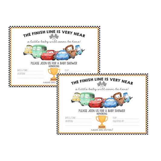 Silly Goose Gifts The Finish Line Is Very Near - Cars Themed Baby Shower Invite - Ideal for Movie Cartoon Character Themed Invitations - Set Includes 12 Baby Shower Invitations and Envelopes