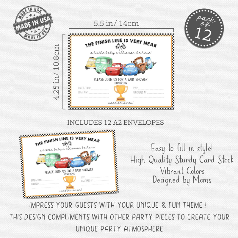 The Finish Line Is Very Near, Cars Baby Shower Invite Set