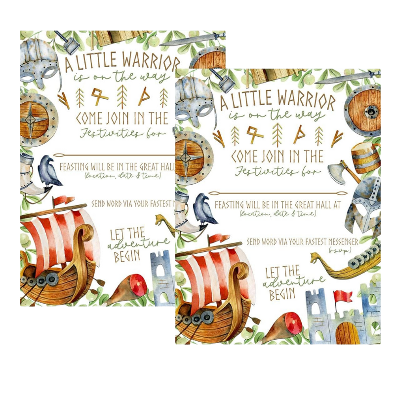 A Little Warrior Is On The Way Viking Baby Shower Invitation Set