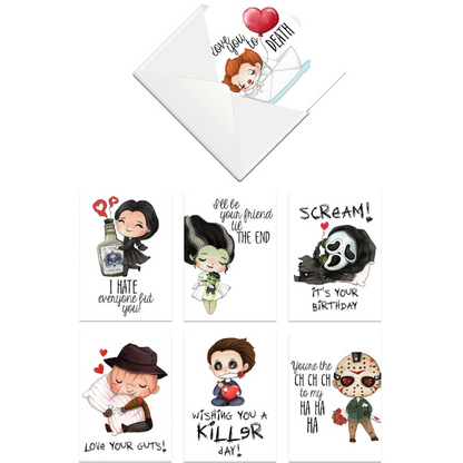Cute Horror Movie Themed Greeting Card Set Blank All Occasion Assortment