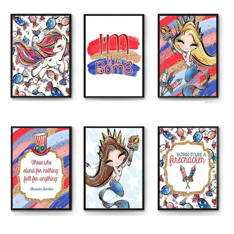 Liberty Freedom Firecracker Red White Blue Themed Room Wall Art Prints Decor Sets
