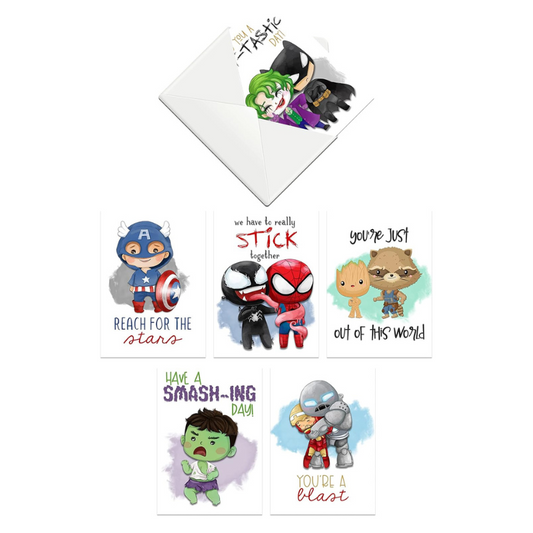 Silly Goose Gifts Superhero Hero Themed Greeting Cards With Envelopes (Set of 12) Blank All Occasion Assortment Note Funny