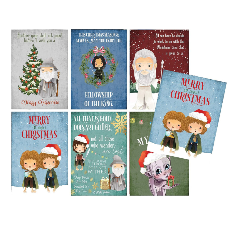 Silly Goose Gifts Merry (And Pippin) Christmas Holiday Themed Season Greeting Card (Set of 6) with Envelopes - LOTR Book Movie Quotes