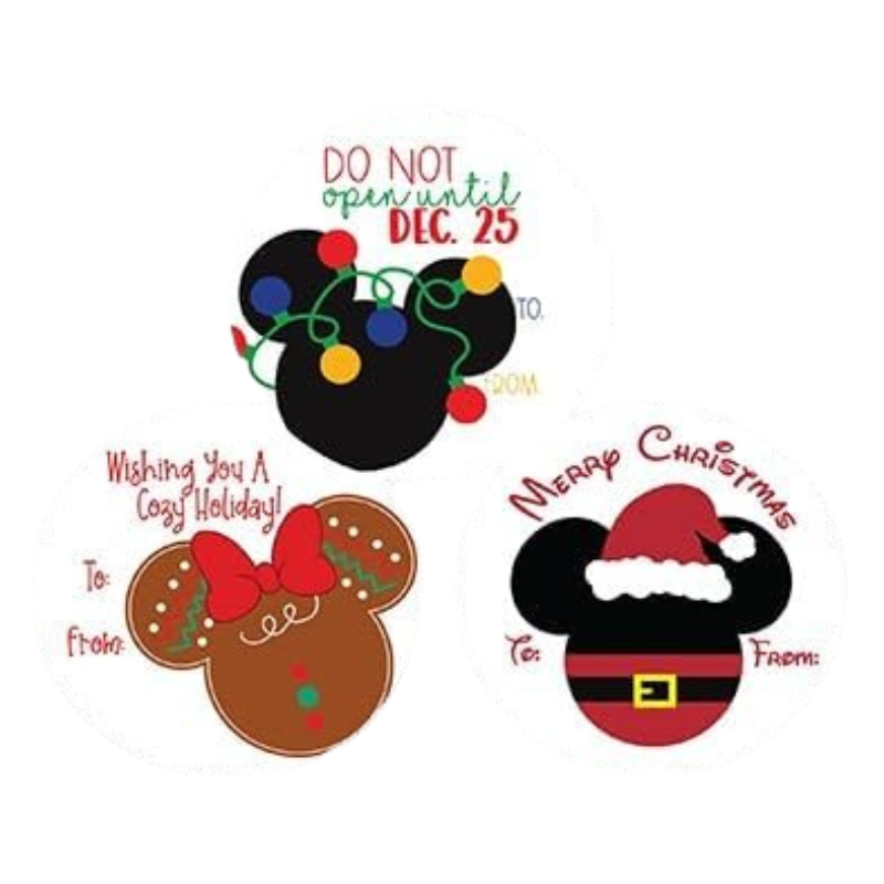 Mouse Ears Christmas Gift Tags Labels for Wrapping, Peel and Stick