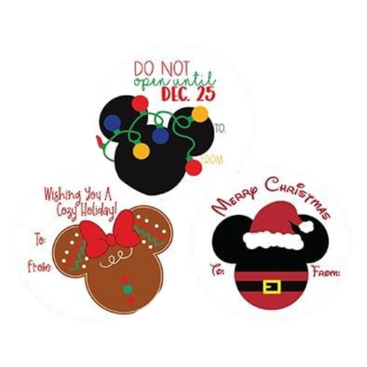 24 - Mouse Ears Christmas Gift Tags Stickers Old World for Wrapping Peel Stick Labels Easy