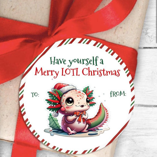 Have Yourself a Merry Lotl Christmas (24) - Watercolor Axolotl Gift Giving Tags Stickers for Wrapping Display Party Santa