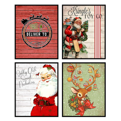 Silly Goose Gifts Vintage Themed Beautiful Christmas Art Print Wall Art Sets (Vintage Santa)