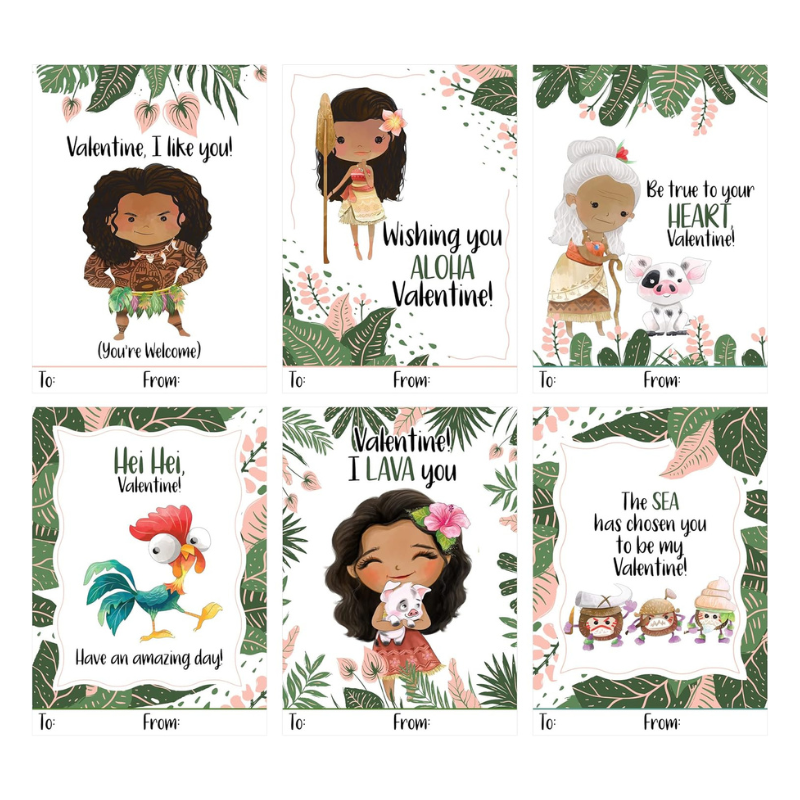 Ocean Moana Tropical Beach Themed Valentines Day Card for Kids School